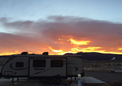Our rental trailer in Santa Fe during sunset